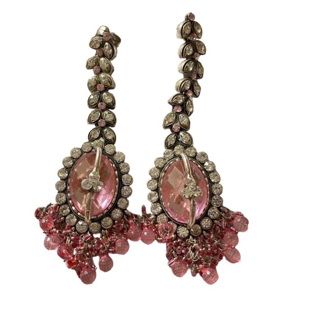 Rhinestone Dressy Earrings Pink Silver Long Black Tie Prom Homecoming Weddings - Picture 2 of 6